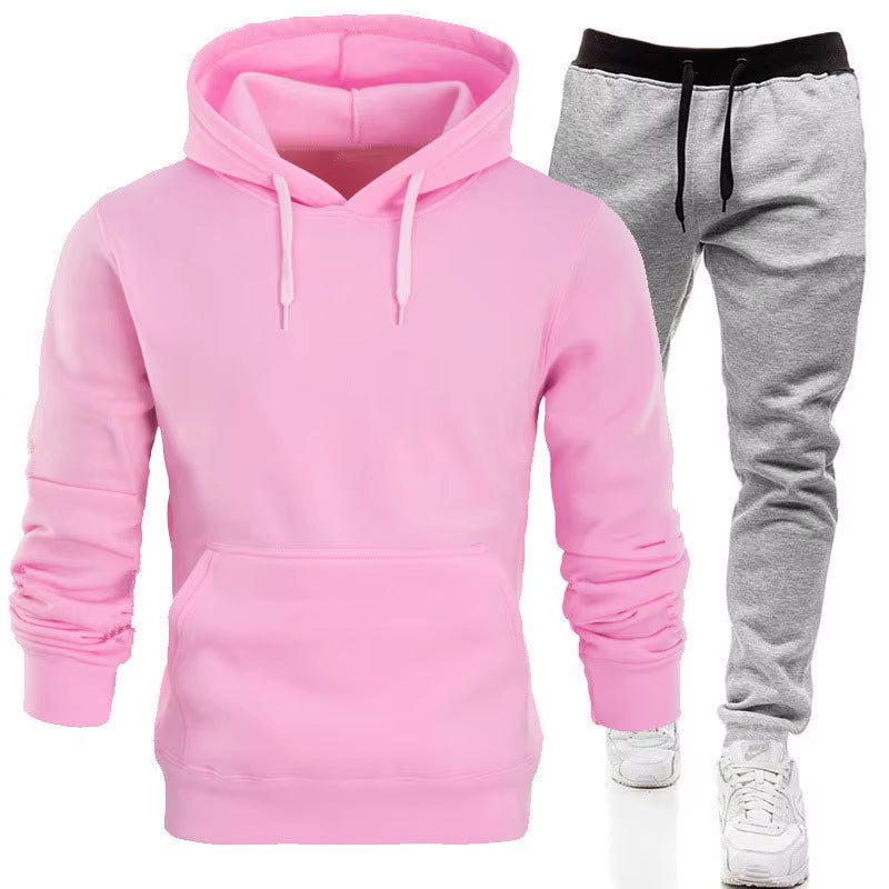 Men'S Casual 2-Piece Set Solid Color Pullover Hoodies + Long Pants for Winter Training Outdoor Sports Supersize Suits