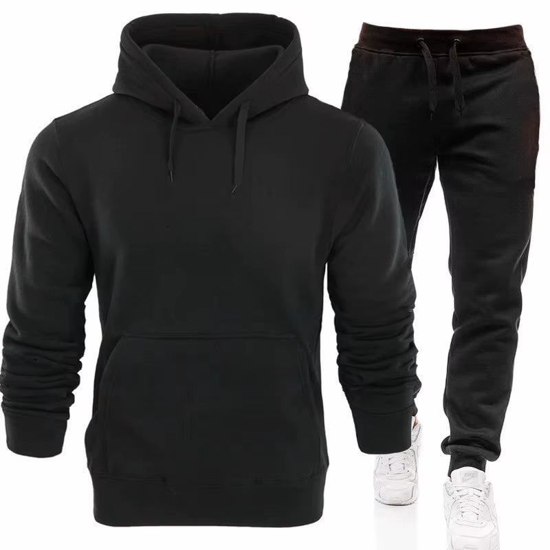 Men'S Casual 2-Piece Set Solid Color Pullover Hoodies + Long Pants for Winter Training Outdoor Sports Supersize Suits