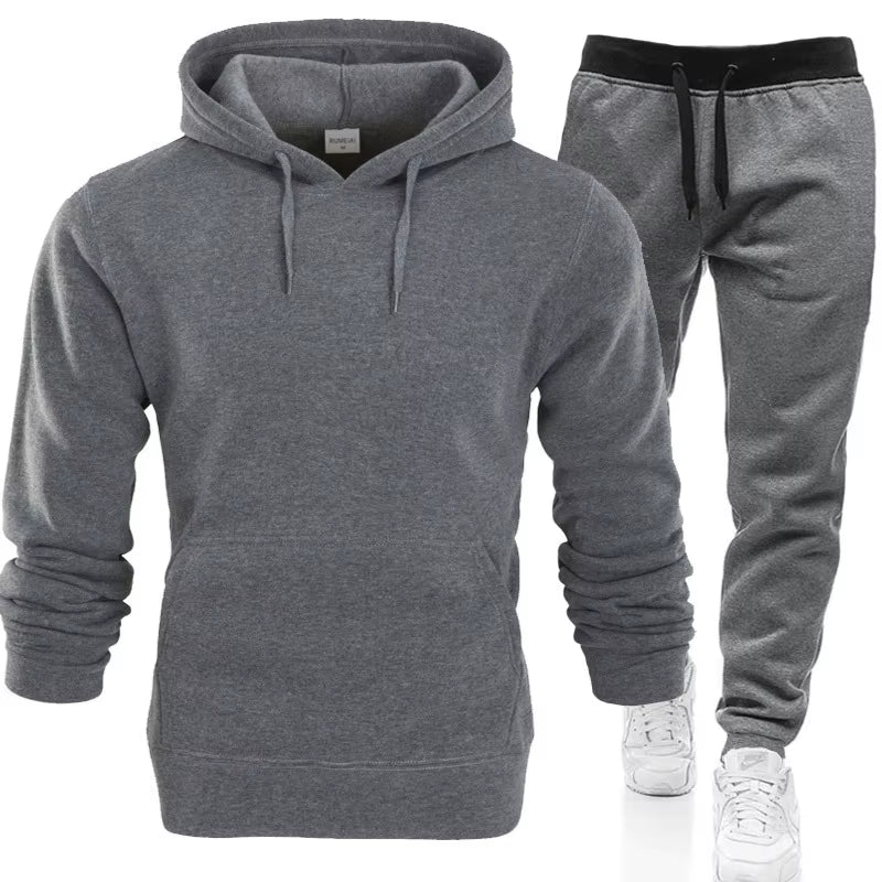 Men'S Casual 2-Piece Set Solid Color Pullover Hoodies + Long Pants for Winter Training Outdoor Sports Supersize Suits