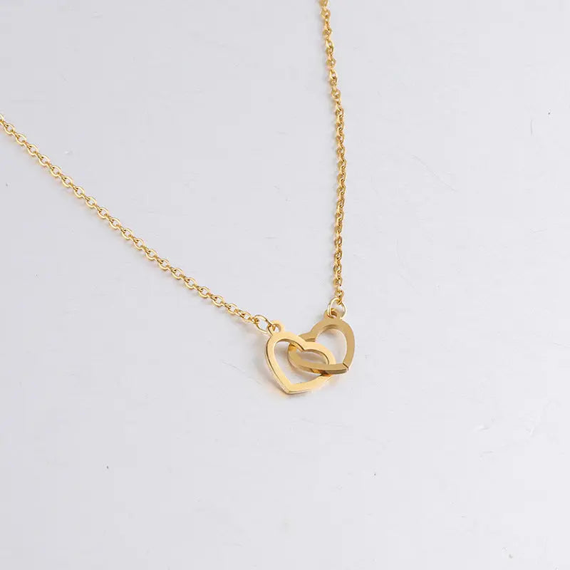 Double Heart Name Necklace - Couples Necklace