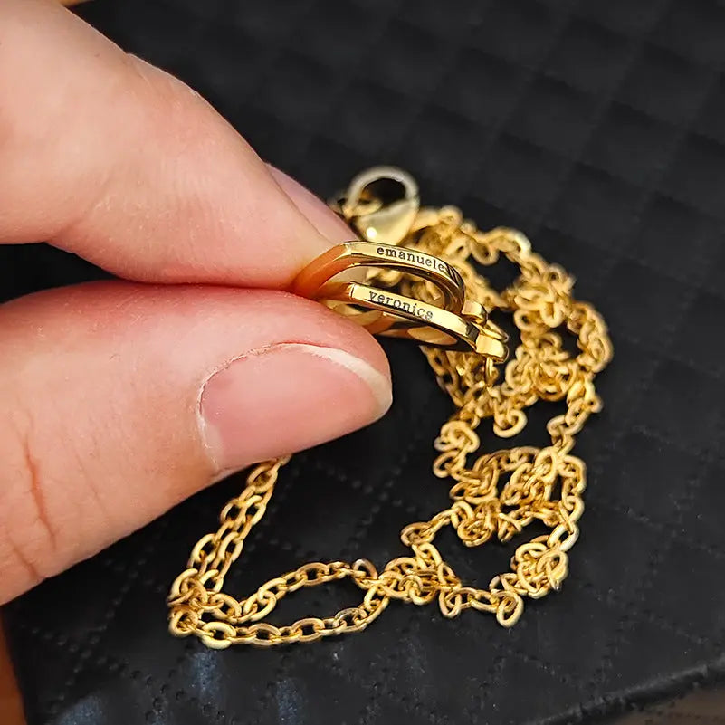 Double Heart Name Necklace - Couples Necklace