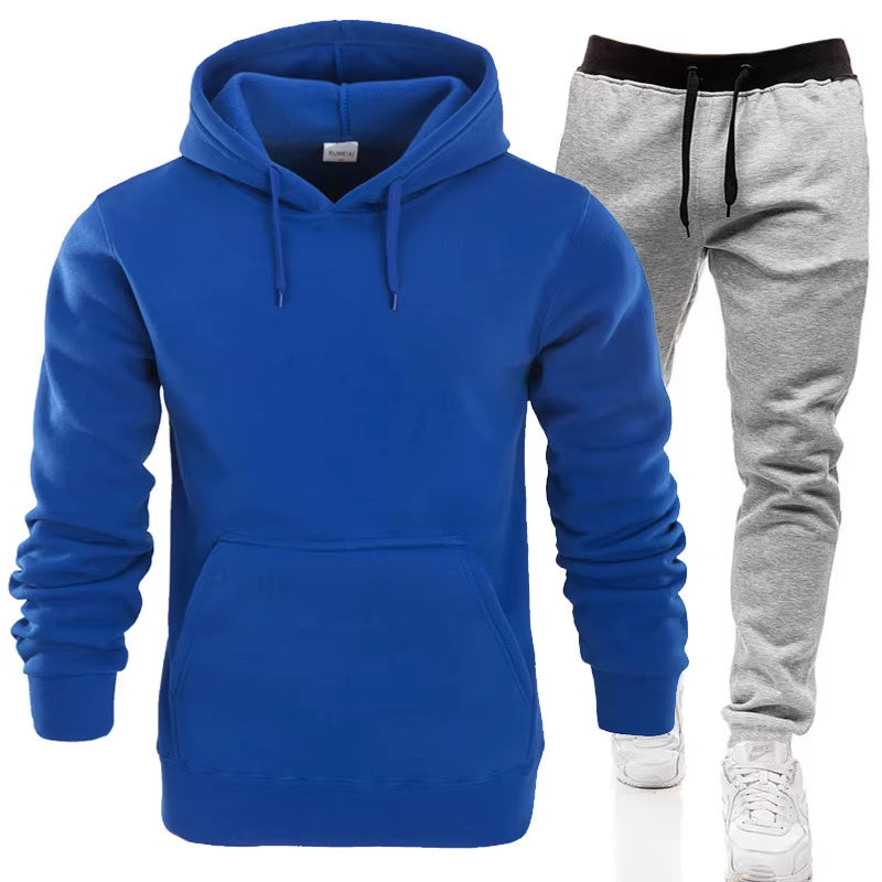 Men'S Casual 2-Piece Set Solid Color Pullover Hoodies + Long Pants for Winter Training Outdoor Sports Supersize Suits